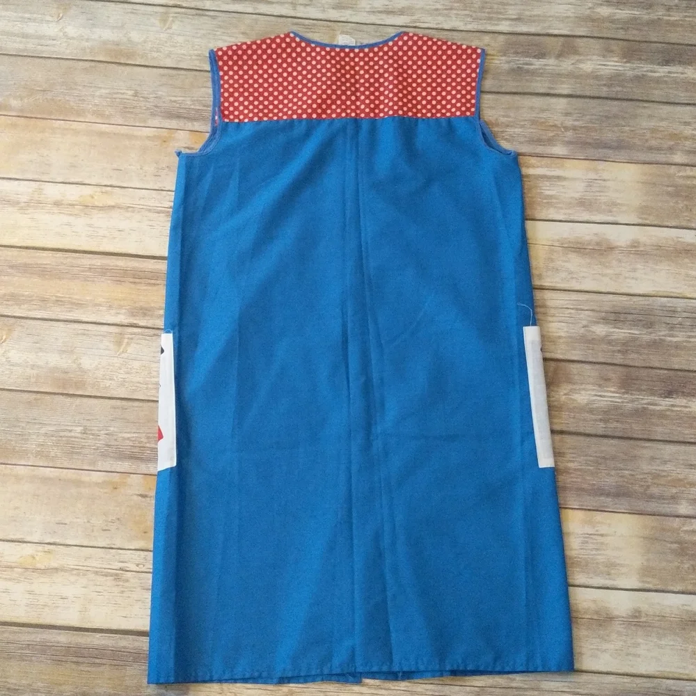 VTG Artistic Creation Red + Blue Apron w/Mushrooms - Picture 2 of 8